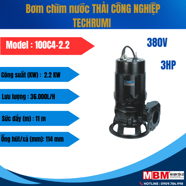 Bơm Chìm Nước thải Công Nghiệp TECHRUMI 100C4