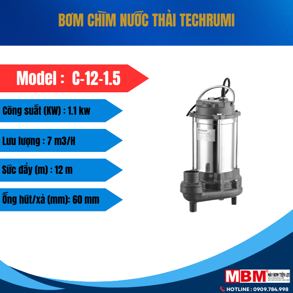 Bơm Chìm Cắt rác Techrumi C12