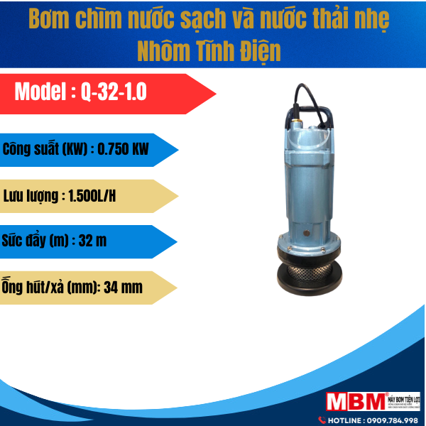 Máy Bơm Chìm Nhôm TECHRUMI 750W