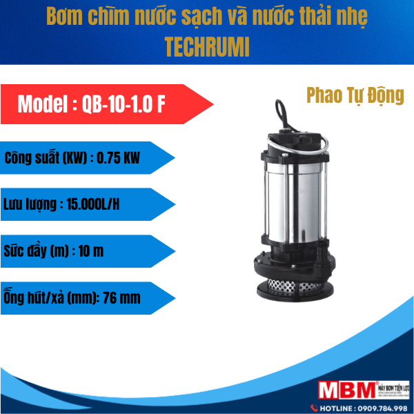 Bơm Chìm Nước thải TECHRUMI QB10-1.0F