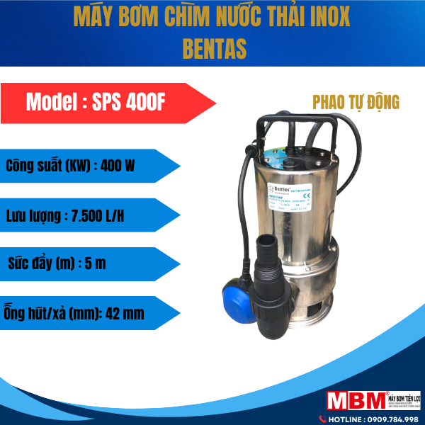 Bơm chìm nước thải inox Bentas 400W